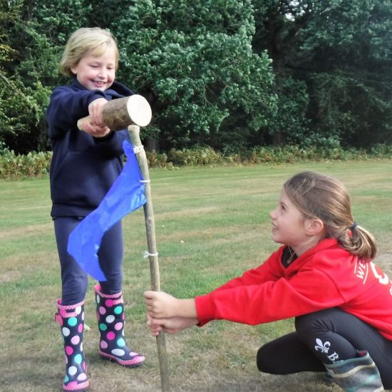 2018.09.21. Life. Lower Prep. Yr 3. Forest School. Hammering Flag Into Ground